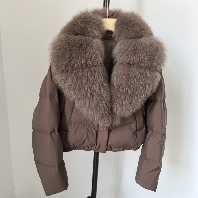 Luxury Winter Short Down Jacket For Women With Detachable Fox Fur Collar, Fashionable & Warm Puffer Coat, Elegant Casual Outerwear_voghion.com
