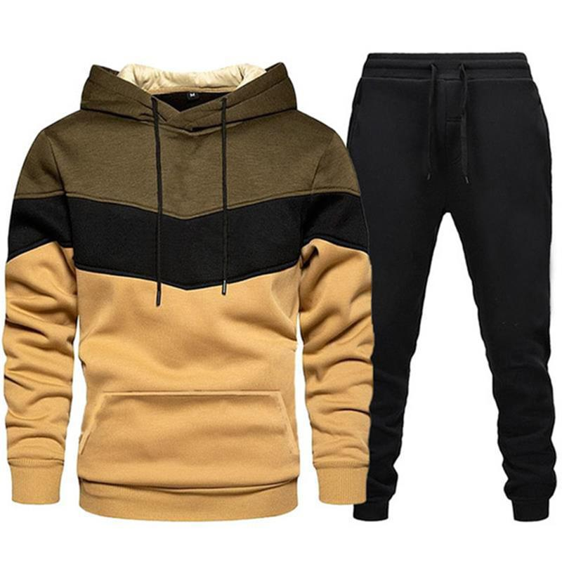 2025 Herren-Sportanzug, modisch, lässig, Frühling/Herbst, Patchwork-Kapuzenpullover und Jogginghose, zweiteilig_voghion.com
