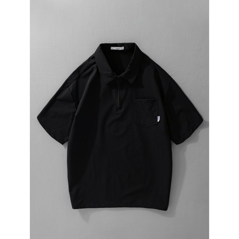 Short Sleeved Summer Thin Trendy Loose Workwear T-shirt With Half Zipper For Men_voghion.com
