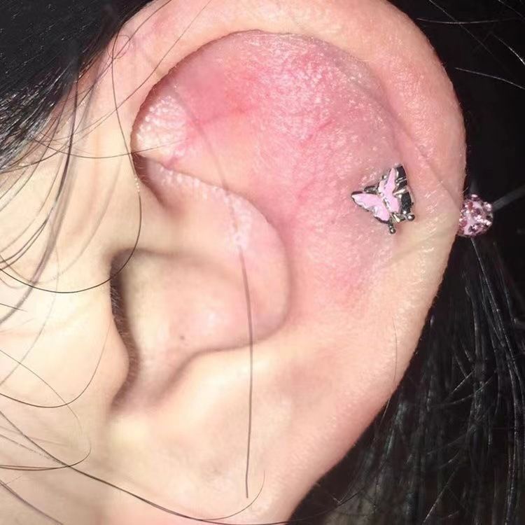 Orecchini a bottone in osso a farfalla rosa, dolci, freschi, squisiti, di nicchia, leggeri, di lusso, di alto valore, nuovi modelli_voghion.com