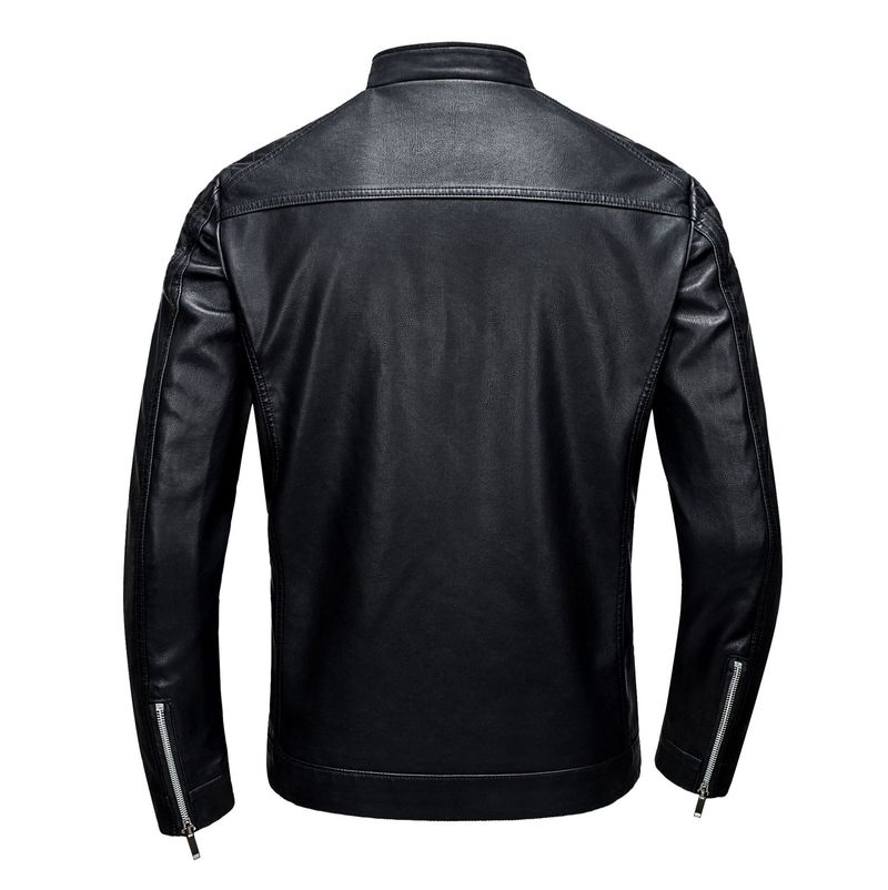 Erkek Günlük Slim Fit Motosiklet PU Deri Ceket, Erkek Kore Versiyonu_voghion.com