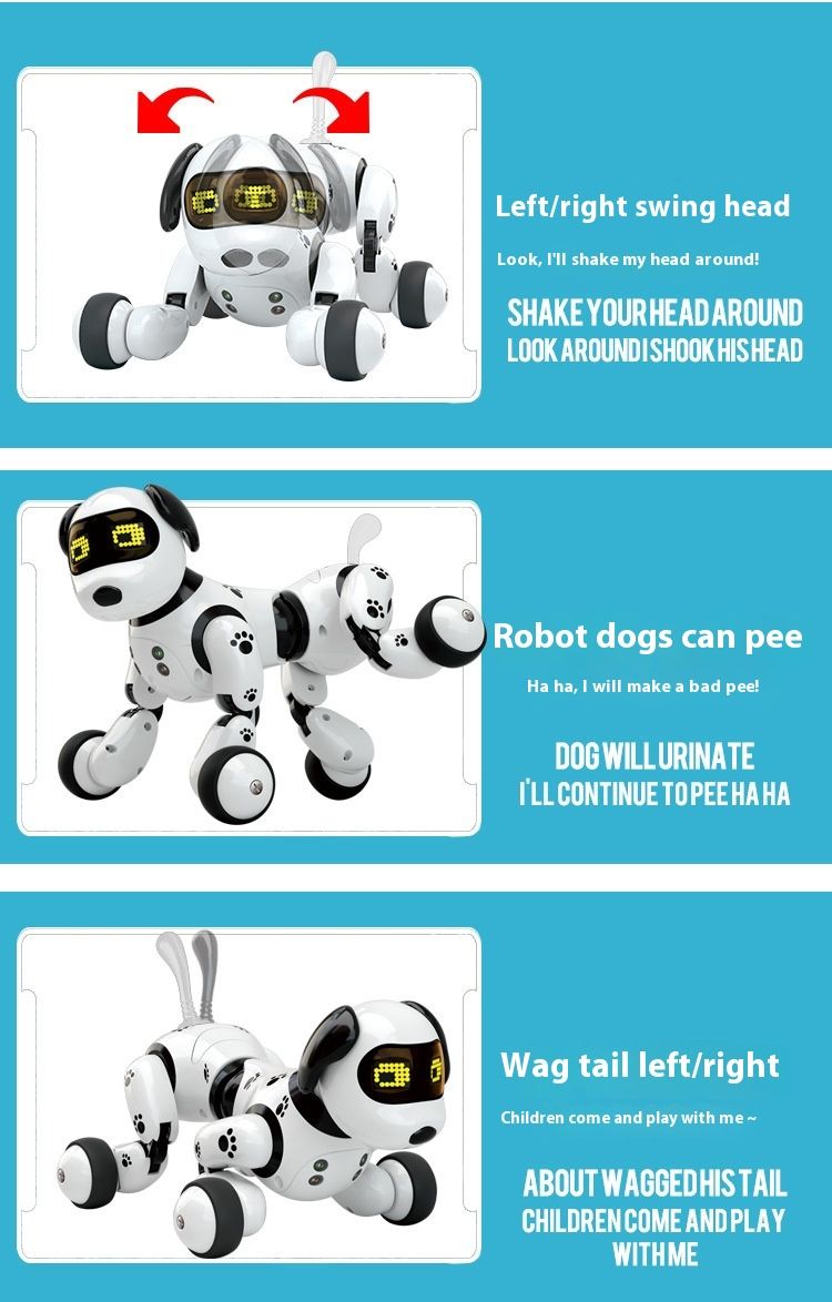 Kanner Roboter elektresch Hausdéier intelligent Fernbedienung Induktiounsprogramméierung Hond Puzzel fréi Erzéiungsspiller_voghion.com