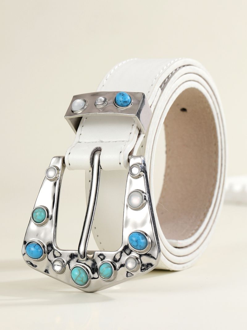 Neuer europäischer und amerikanischer Gürtel für Damen, cooler, vielseitiger Jeansgürtel im Instagram-Stil mit eingelegten blauen Edelsteinen im Vintage-Stil_voghion.com