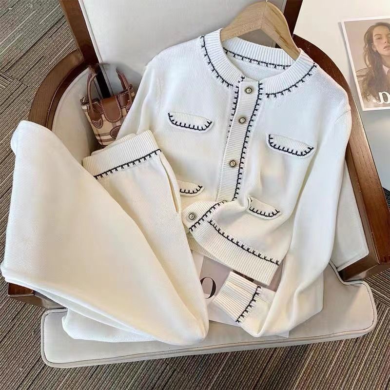 Women's Casual Fashionable Small Fragrant Style Knitted Tops And Trousers High-end Light Mature Style Two-piece Suit For Women_voghion.com