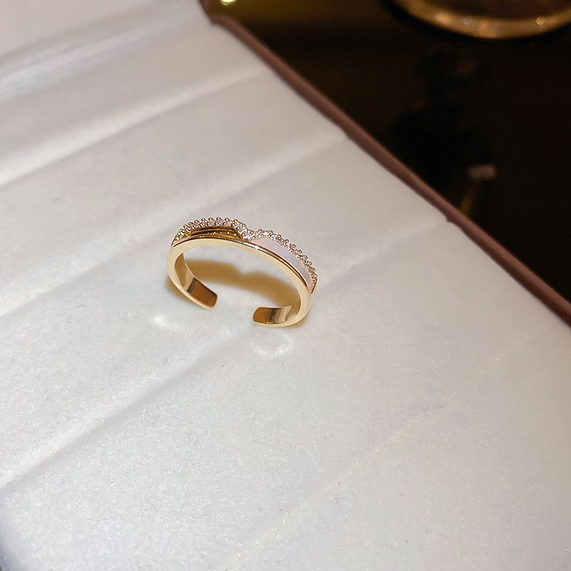 Echt vergoldet Zirkon Katzenauge Stein Doppelschicht offen Elegant Temperament Zeigefinger Ring Schmuck_voghion.com