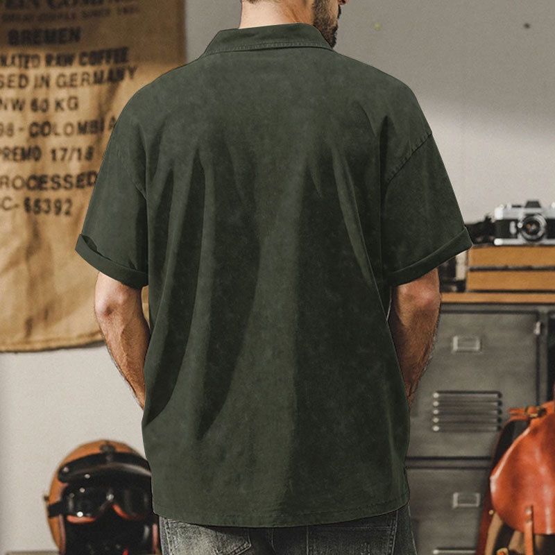 Sommer Neue Herren Gewaschene Turn-Down Kragen Button T-Shirt Übergröße Vintage Casual Kurzarm_voghion.com