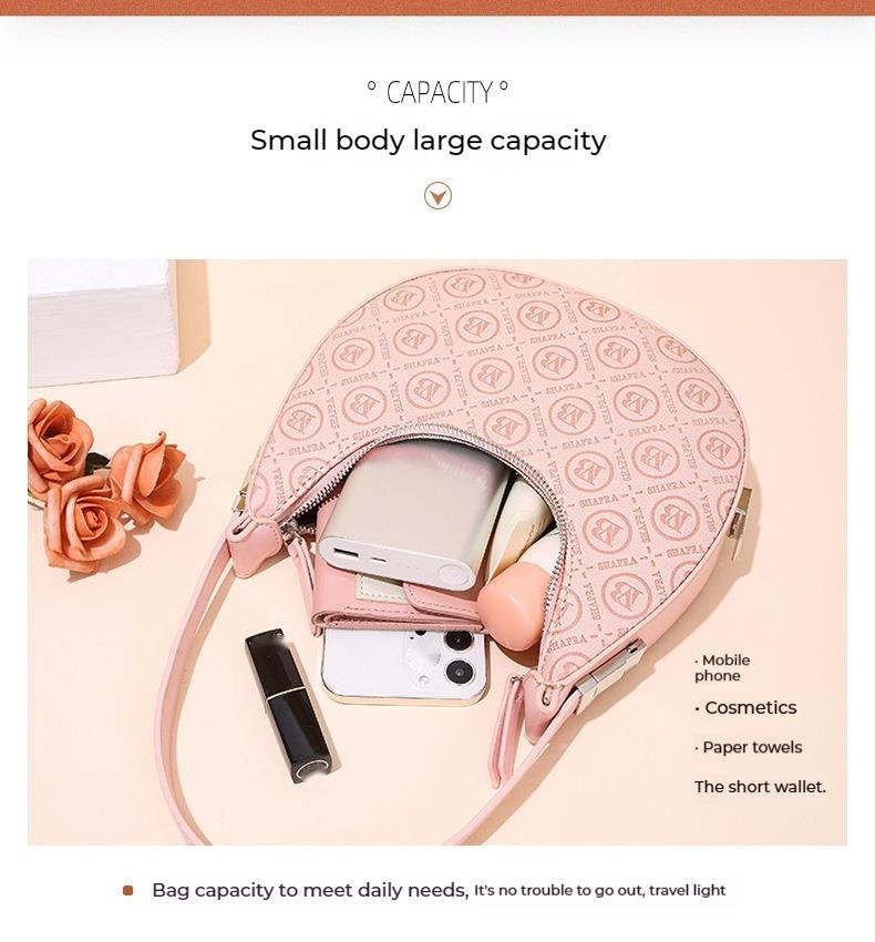 Borsa a mano con design di nicchia, borsa a forma di pisello, nuova borsa baguette versatile e portatile con stampa retrò, borsa a mezzaluna da donna_voghion.com