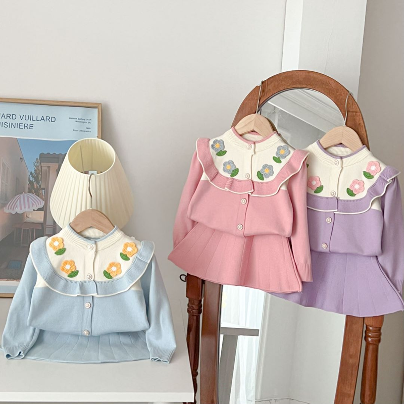 JINYONG Mädchen Neues, gestricktes, zweiteiliges, süßes und modisches Pulloverkleid mit Aufklebern_voghion.com