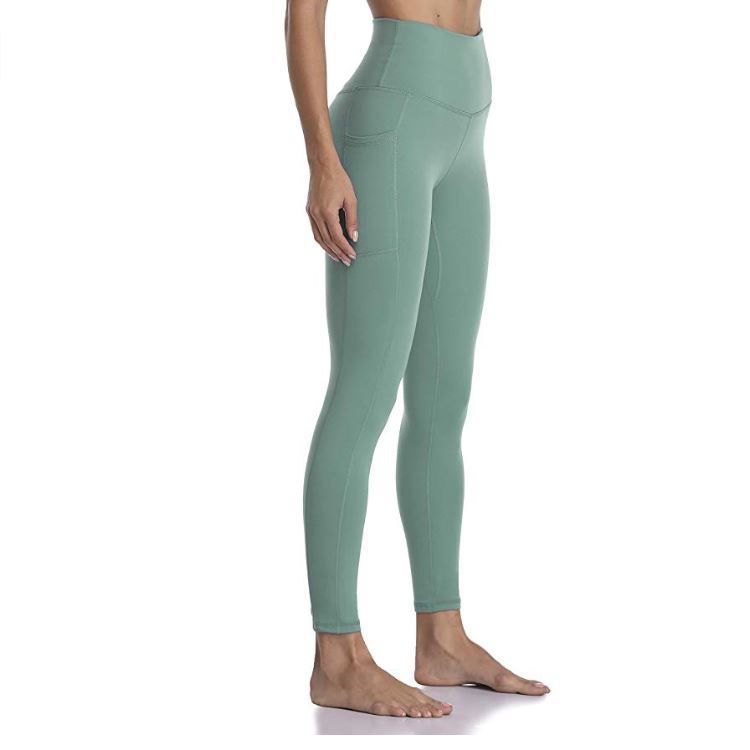 Tasca sulla pancia a vita alta, sollevamento dell'anca stretto, pancia alta elastica, leggings da donna color pesca, elastico stampato T2020-1_voghion.com