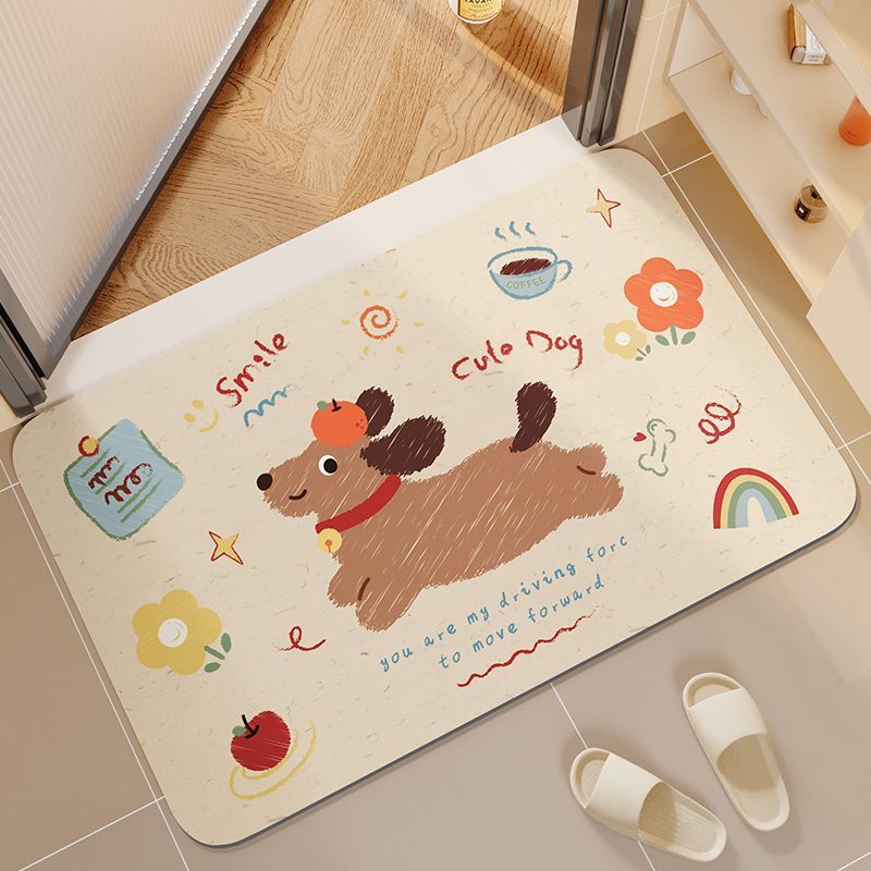 Schnelltrocknende, rutschfeste und saugfähige Fußmatte mit Cartoon-Motiv für Badezimmertüren_voghion.com