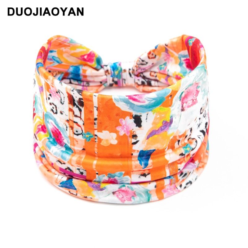 Hot Selling Sports Headband with Printed Wide Edge Headband in Europe and America Sweat Absorbing and Knotting Women's Elastic Headband_voghion.com