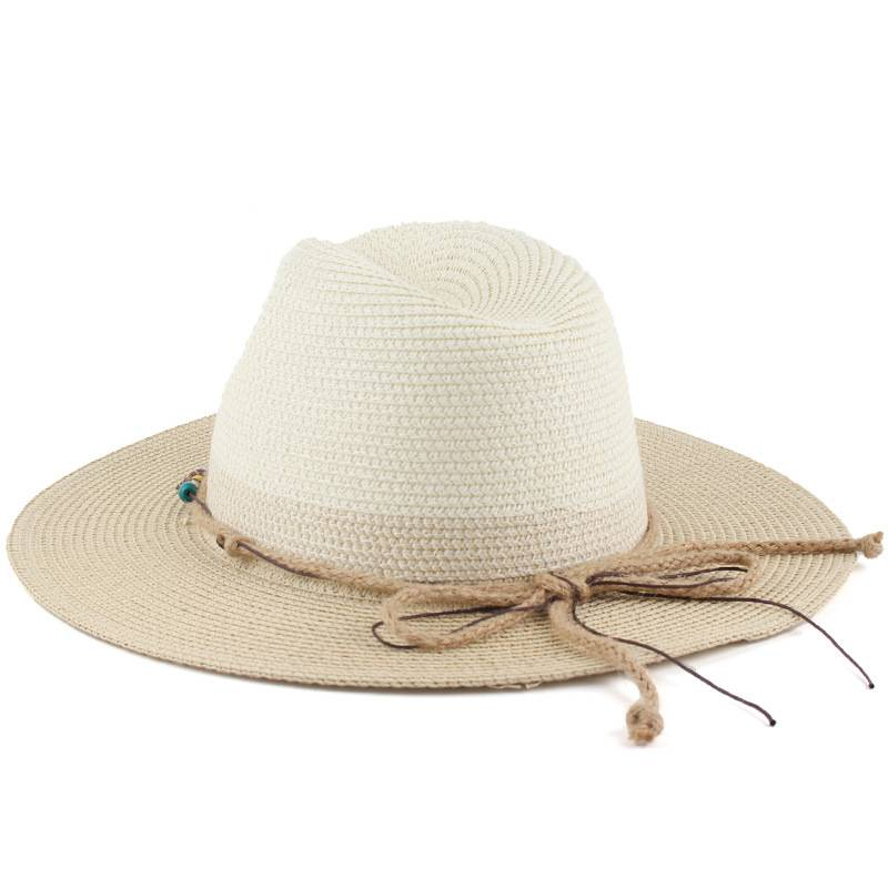 Cappelli da cowboy da donna Cappelli di paglia color block per donna primavera ed estate Cappelli di paglia Panama Cappelli da sole a tesa piatta per capelli da gentiluomo_voghion.com