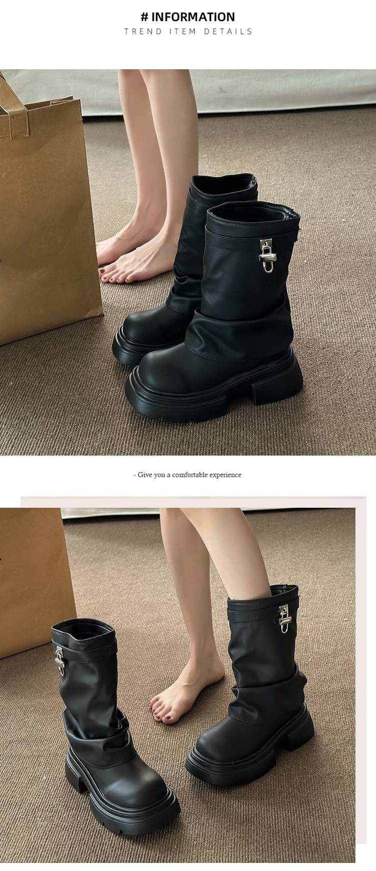 Lederstiefel Netzwerk rote kurze Stiefel Damen 2024 neue Stiefel Casual Style Retro 100 dicke Sohlenhose Stiefel Mid-Calf Stiefel_voghion.com