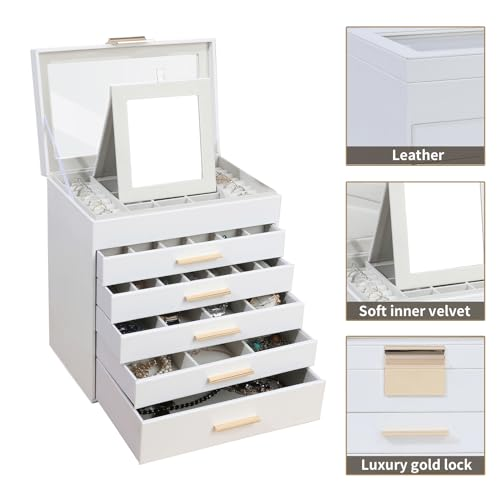 Joyeros de 6 capas, blanco y negro, joyero grande de 6 capas para guardar collares, pulseras, pendientes y anillos, organizador de joyas para regalo._voghion.com