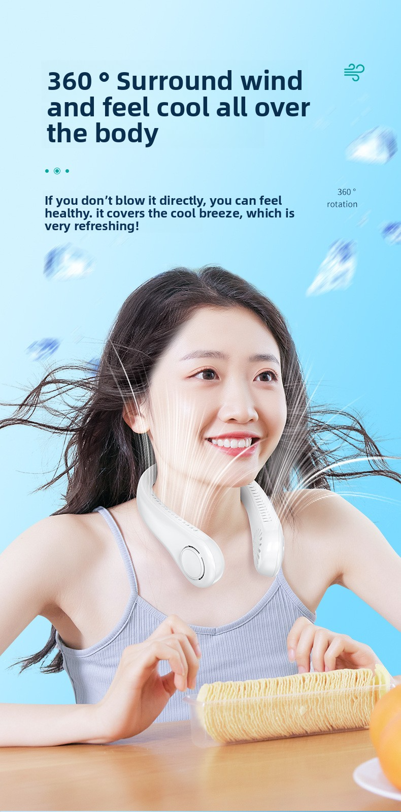 Portable Neck Fan - USB Rechargeable 360° Flexible Cooling Ultra-Quiet & Bladeless (12H Battery Life 3 Speed Modes For Office/Travel/Outdoor)_voghion.com