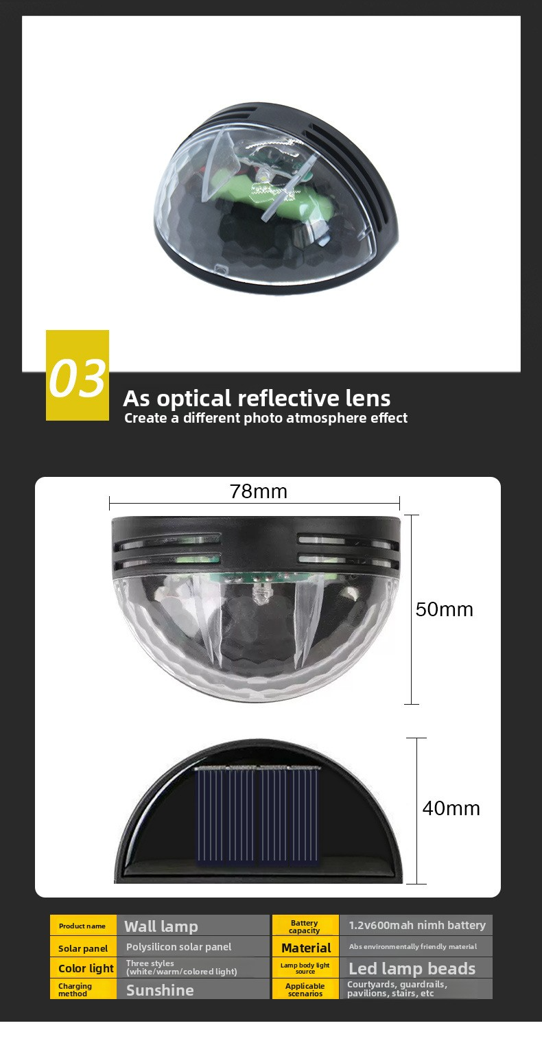 CE-gecertificeerde halve maan wandlamp op zonne-energie - waterdruppelontwerp met warmwitte/witte/veelkleurige LED voor hek, trap en tuin_voghion.com