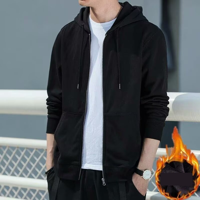 Herrenbekleidung Fleece-Kapuzenpullover mit Reißverschluss – Lässiger Pullover mit lockerer Passform und Seitentaschen, warmes Fleecefutter für Herbst und Winter, Streetwear-Mode_voghion.com