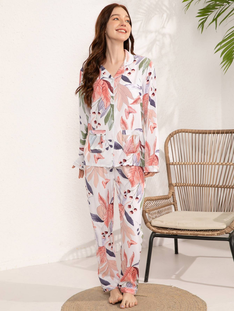 Autumn New 100% Adhesive Long Sleeved Pants Women's Sleepwear Set 3XL Plus Size Long Sleepwear Women's Home Sleepwear_voghion.com