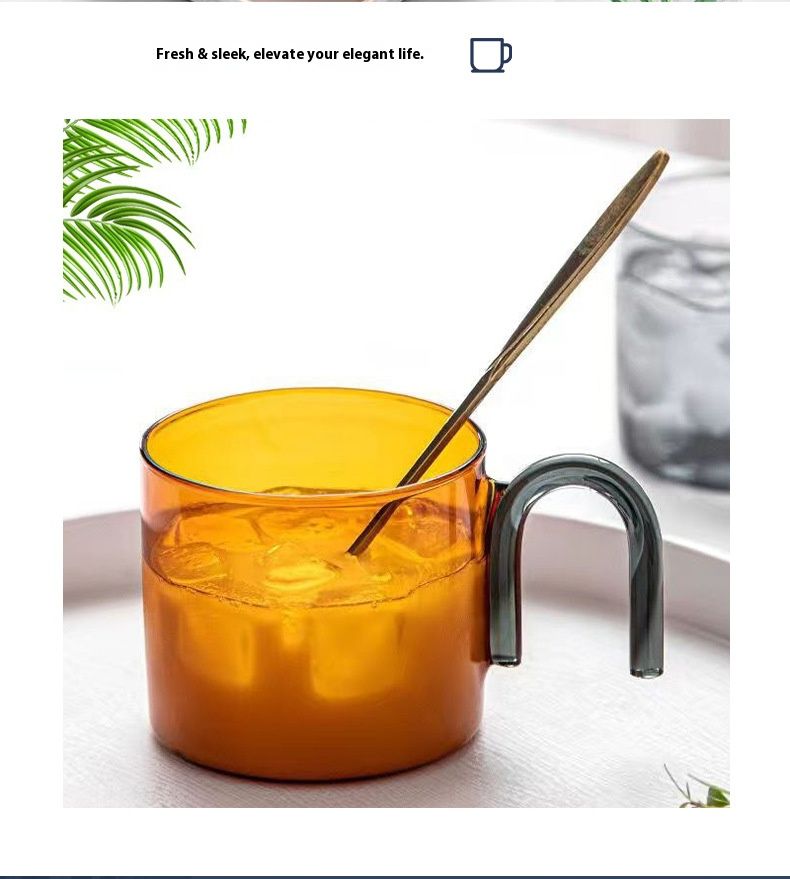 Modern Minimalist Flat Borosilicate Glass Cup, 300ml Heat-Resistant Drinking Glass For Coffee, Tea & Water, Handmade Clear & Colored Options_voghion.com