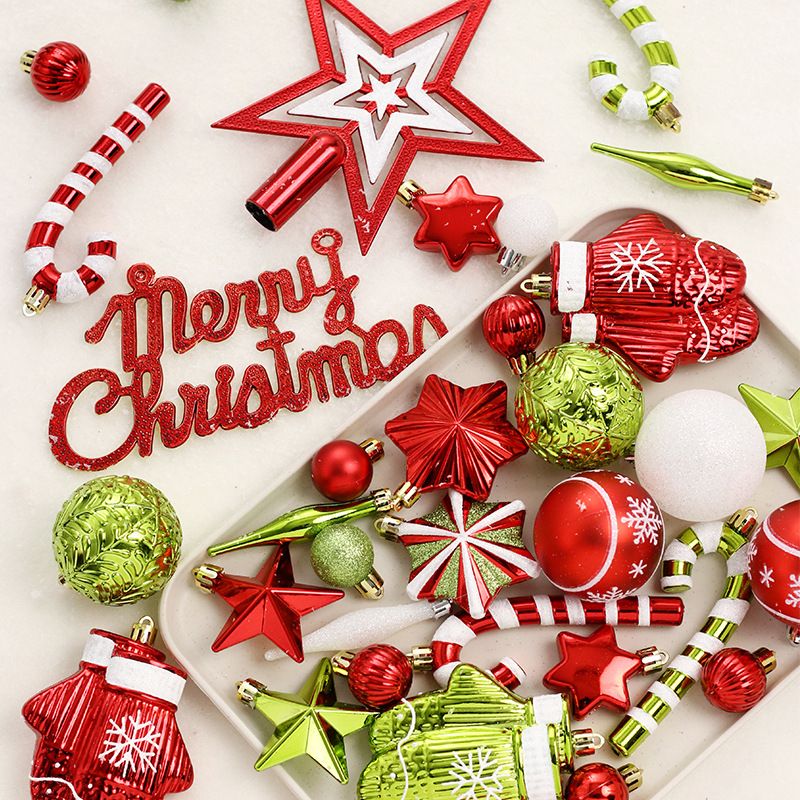 Christmas 70s Tree Ornaments Set - Colorful Painted Star Topper & Hanging Balls Decorations For Holiday Party Gift Home Decor_voghion.com