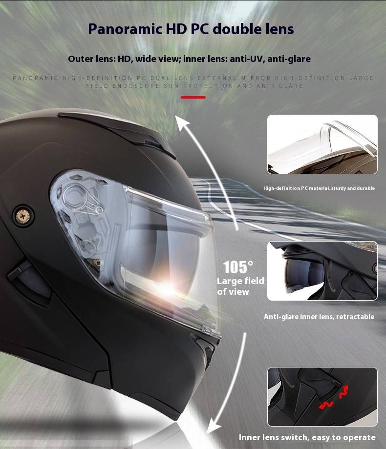 Motorcycle Full Face Helmet With Dual Visor & Bluetooth, ABS Shell, DOT/3C Certified For Men & Women (Multiple Colors & Sizes)_voghion.com