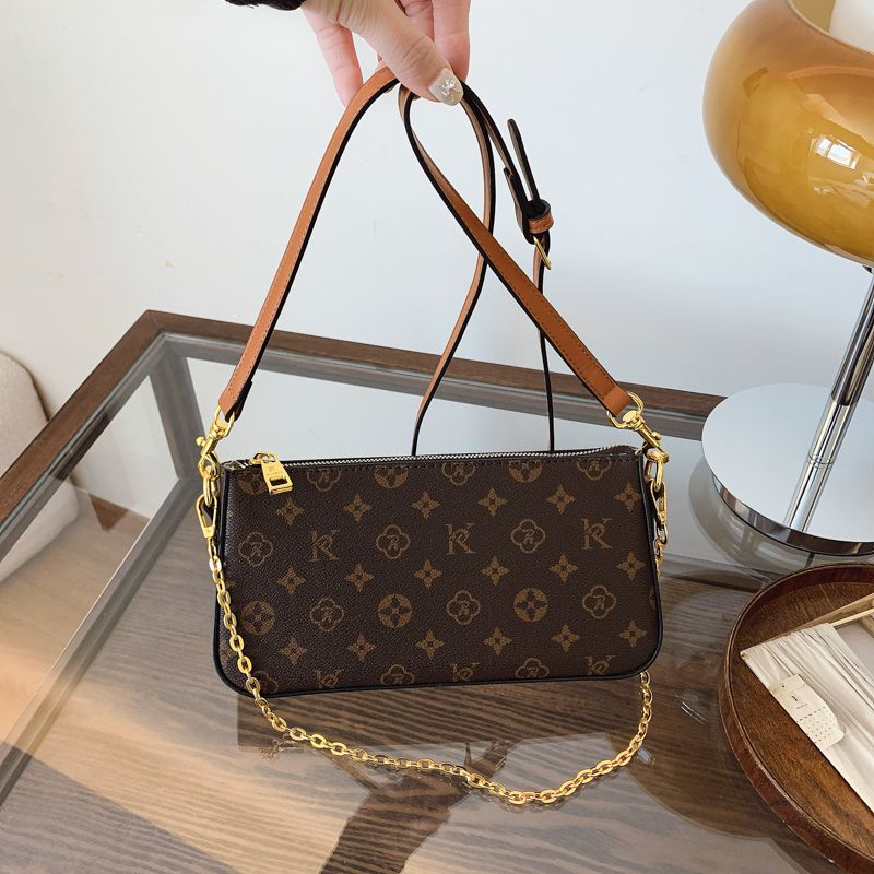 Borsa a tracolla da donna chic, classica con motivo floreale, tinta unita, leggera, versatile, tracolla a catena, cerniera, borsa da viaggio per ufficio, 26*5*13 cm_voghion.com