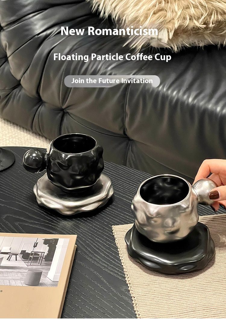 Set di tazze e piattini da caffè di lusso in nero opaco e argento - Design moderno e minimalista per casa, ufficio e bar_voghion.com