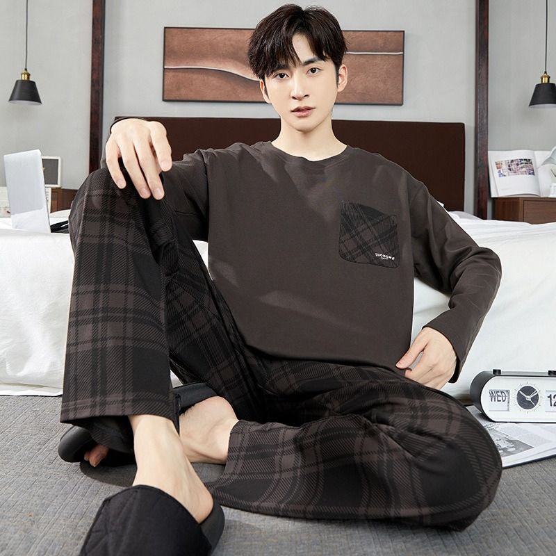 Pajamas Men In Autumn, Cotton Pullover, Long Sleeved, Loose Fit, Plus Size, Men's Home Suit For Autumn_voghion.com