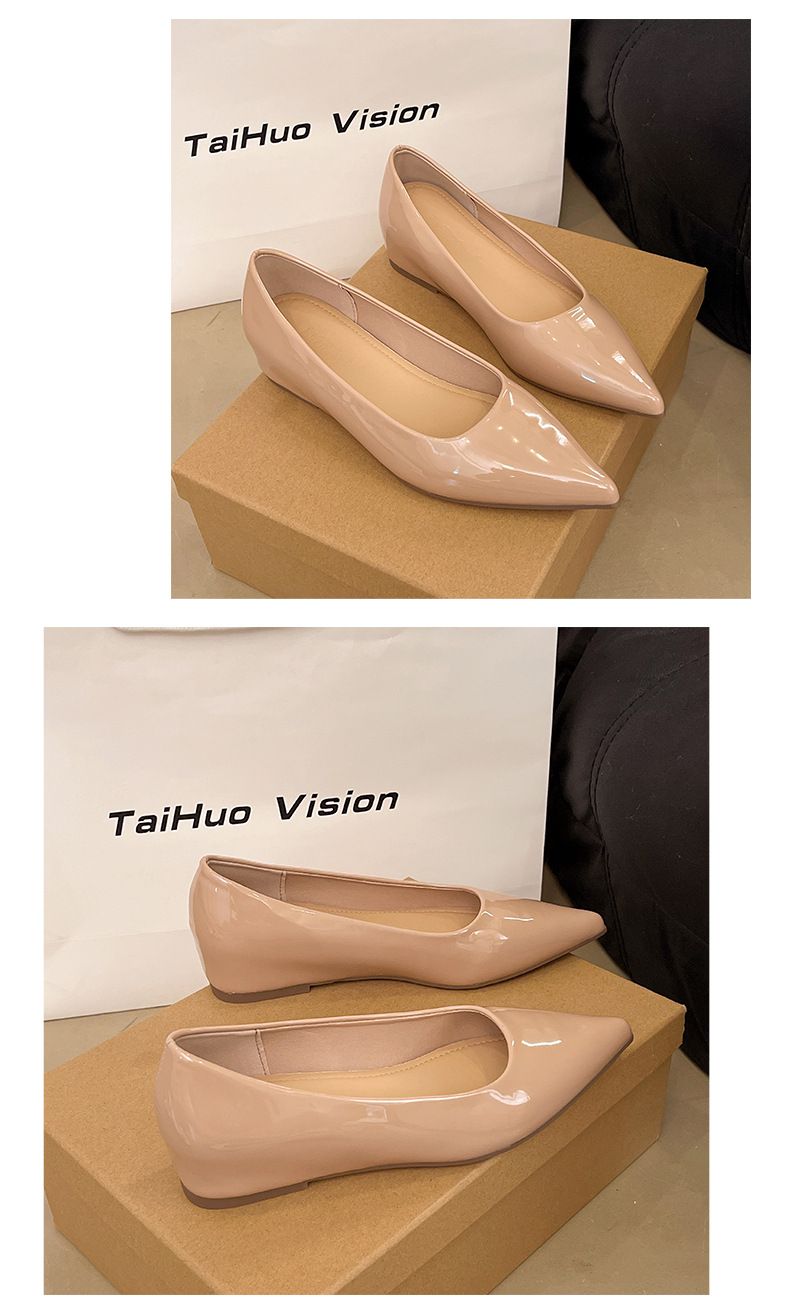 Scarpe basse a punta con aumento dell'altezza interna, scarpe da donna leggere, scarpe versatili da pendolare, primavera e autunno francesi_voghion.com