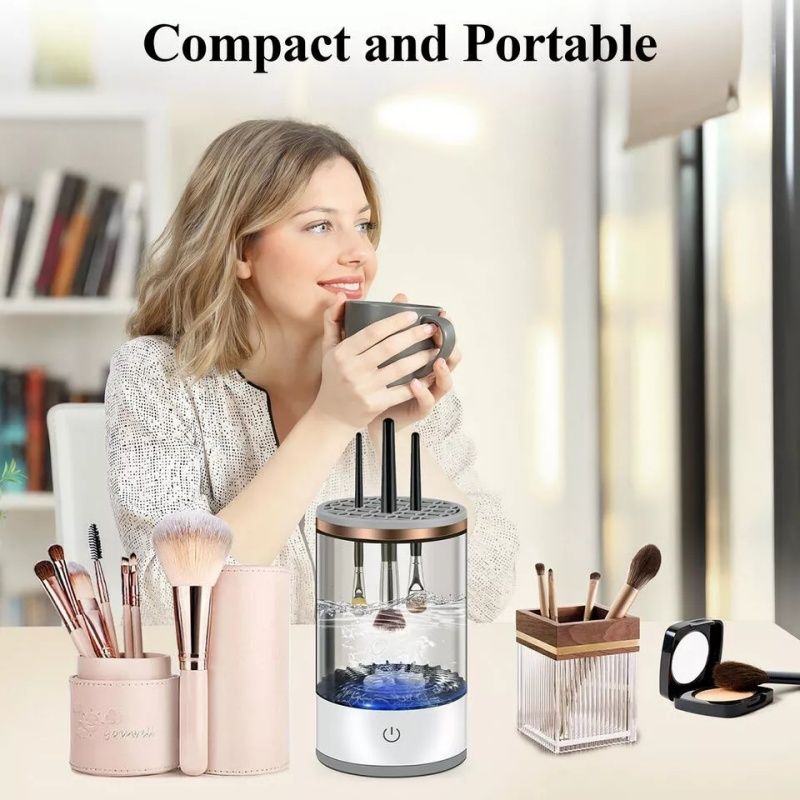 Automatic Rotating Electric Makeup Brush Cleaner USB Powered Portable Deep Cleaning Most Brushes Stylish Cylindrical Devices_voghion.com
