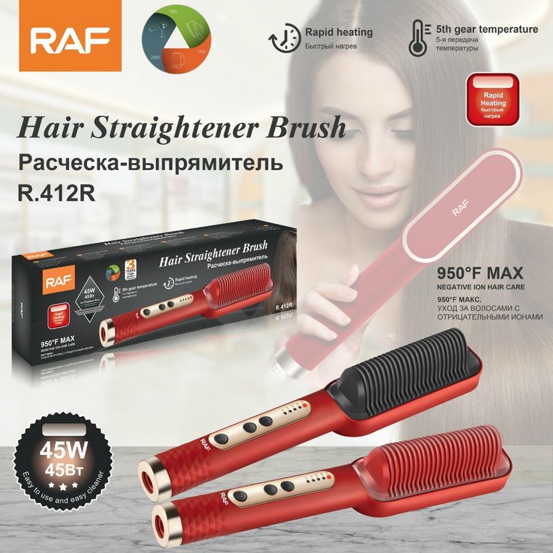 RAF Negative Ion Straightening Brush - No Damage Electric Hair Iron Easy To Use For Home_voghion.com