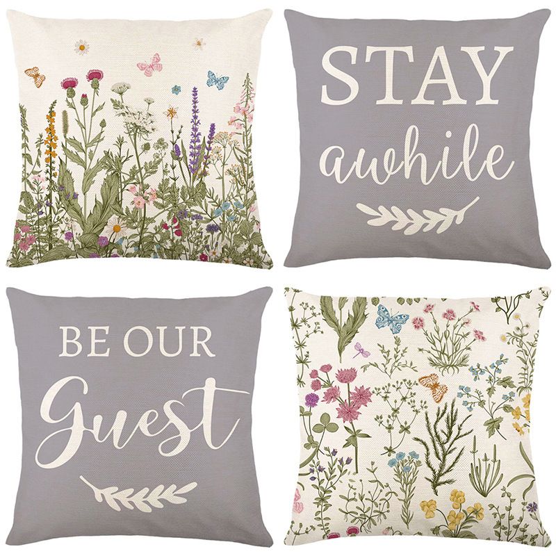 New Spring Floral Linen Printed Letter Sofa Cushion Cover Home Pillowcase_voghion.com