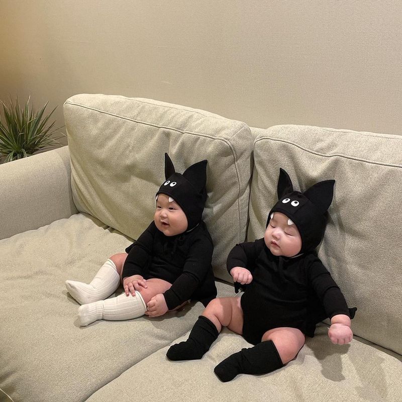 Tuta per bambini Ins Halloween Series Tuta a forma di pipistrello Taglia piccola e media Tuta a tre pezzi a maniche lunghe per bambini_voghion.com
