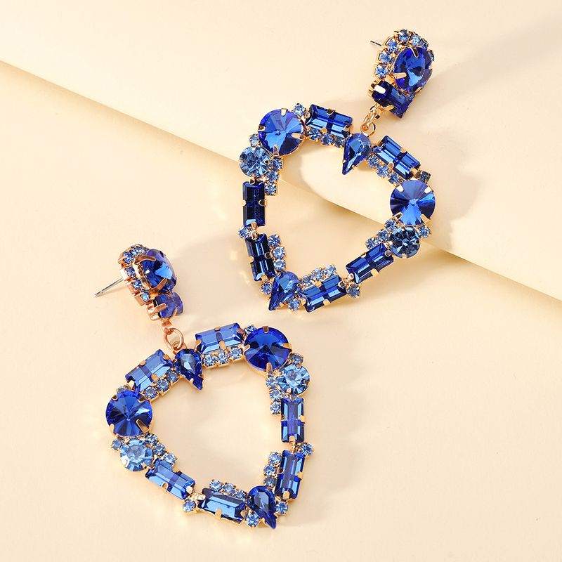 Orecchini a bottone, orecchini pendenti a forma di cuore grande, orecchini in vetro con diamanti lucidi e temperamento_voghion.com