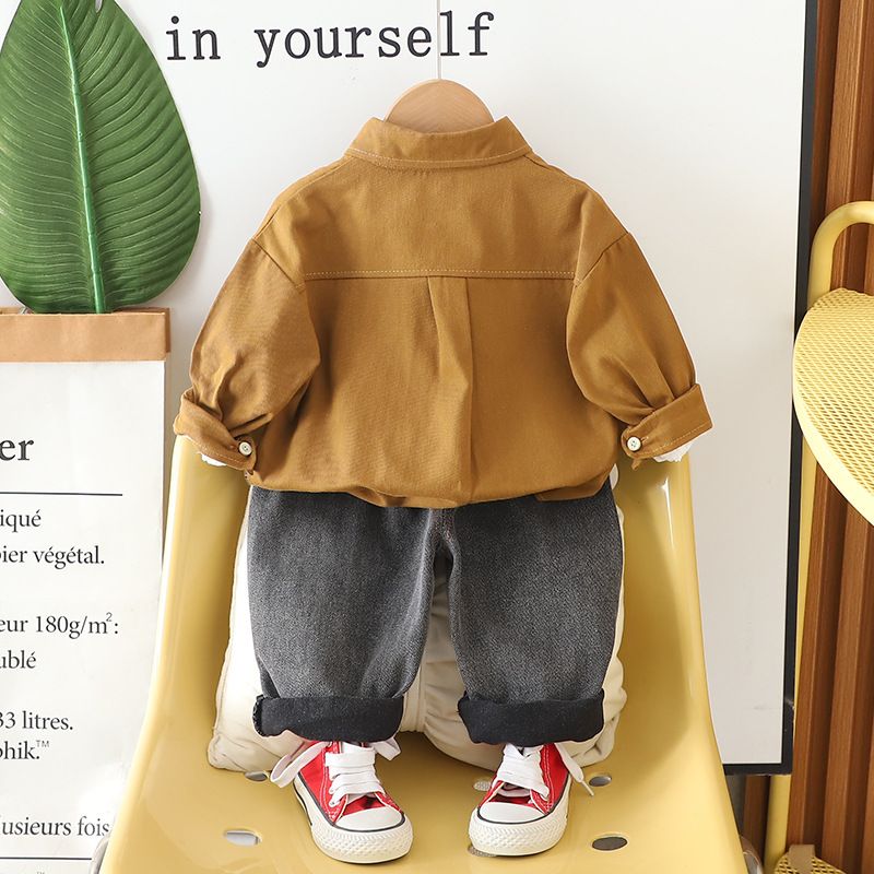 Completo in cotone da 3 pezzi per bambini piccoli: giacca classica primaverile/autunnale + pantaloni + gilet (rosso/marrone/blu navy, 80-120 cm)_voghion.com