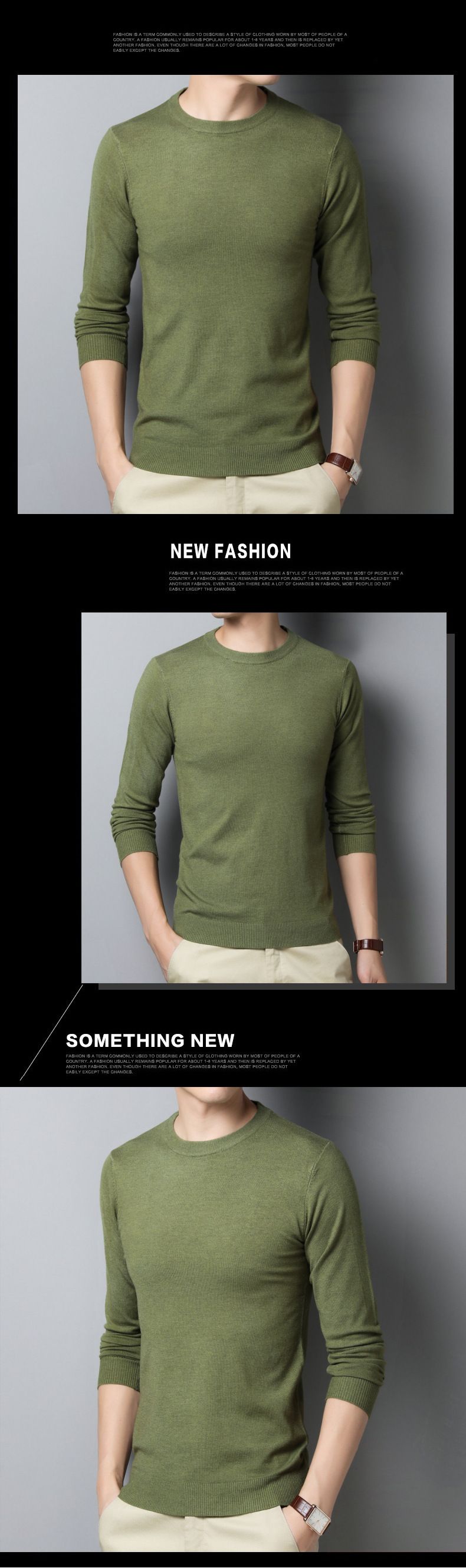 Maglietta a maniche lunghe con scollo a V e fondo a tinta unita, vestibilità attillata, abbigliamento maschile, maglione sottile per uomo di mezza età e giovane_voghion.com