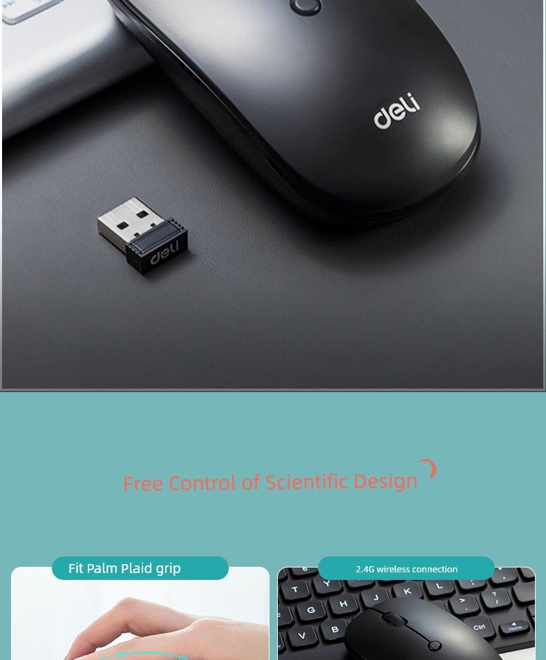 Mouse wireless neutro USB per computer desktop Deli_voghion.com