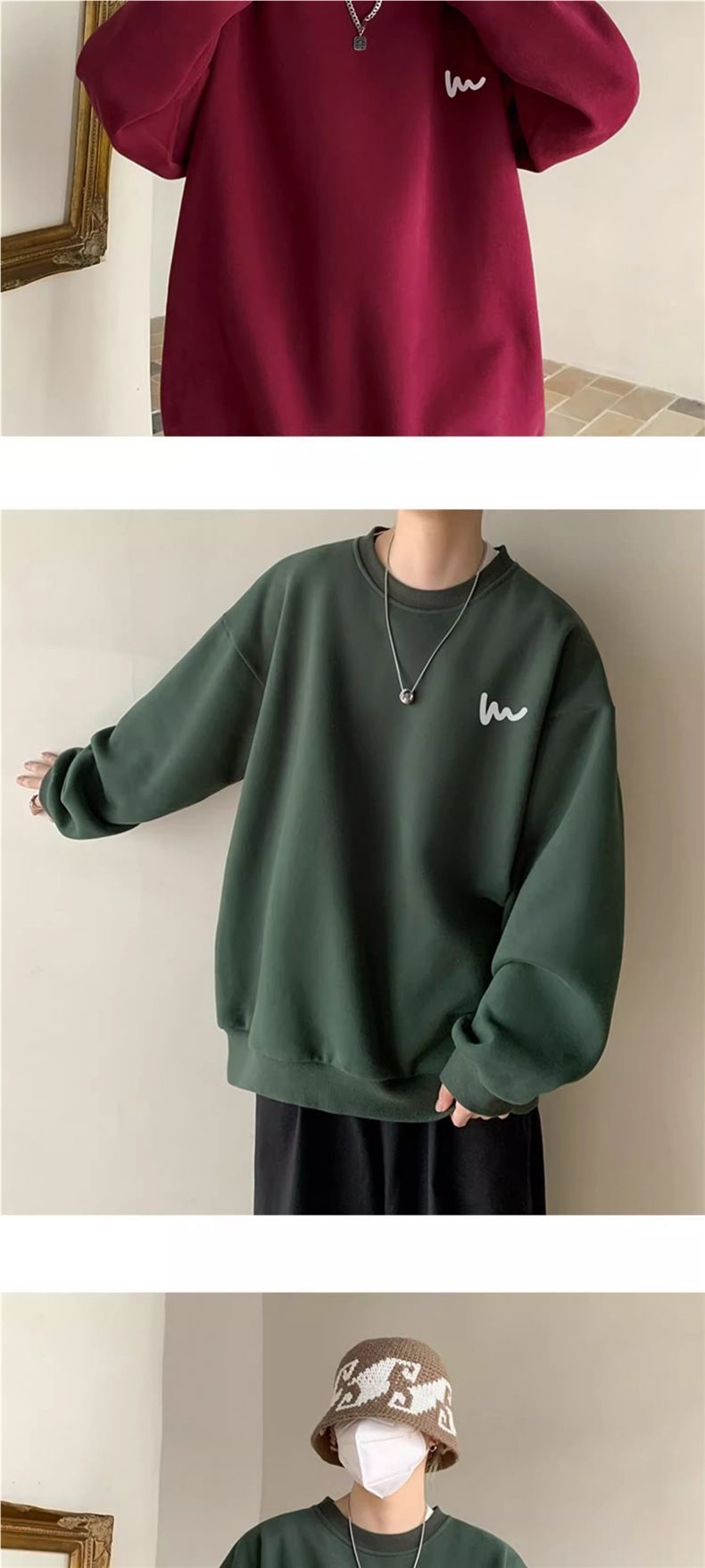 Men’s Oversized Fleece Crewneck Sweatshirt – Winter Streetwear Essential With Bold Letter Print_voghion.com