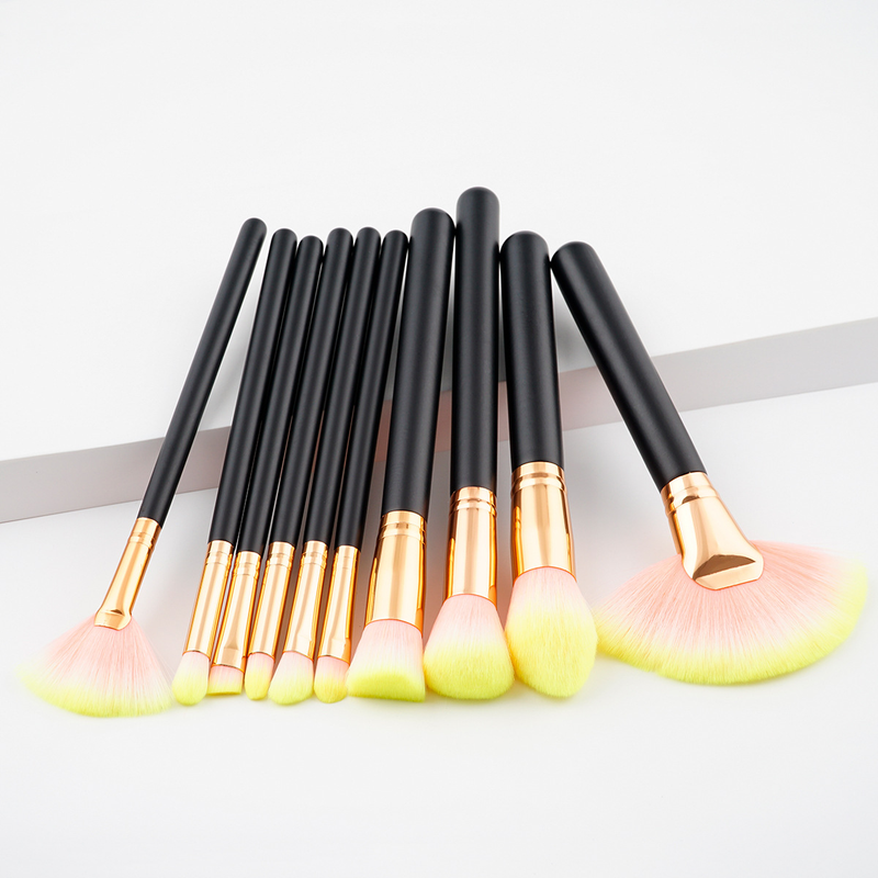 10 pcs makeup brushes makeup tools set large fan brush wooden handle (7 colors in total GUJHUI_voghion.com