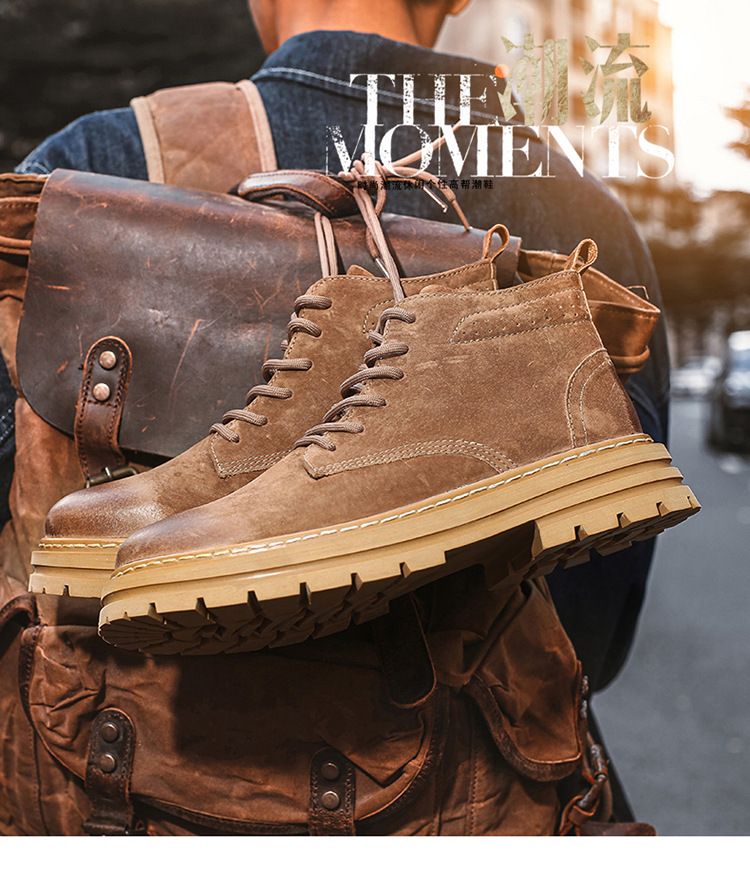 Men Special Work Shoes Martin Autumn Winter New High-Top Yellow Boots Trendy Versatile Thick-Soled Non-Slip Wear-Resistant Men's Work Shoes_voghion.com