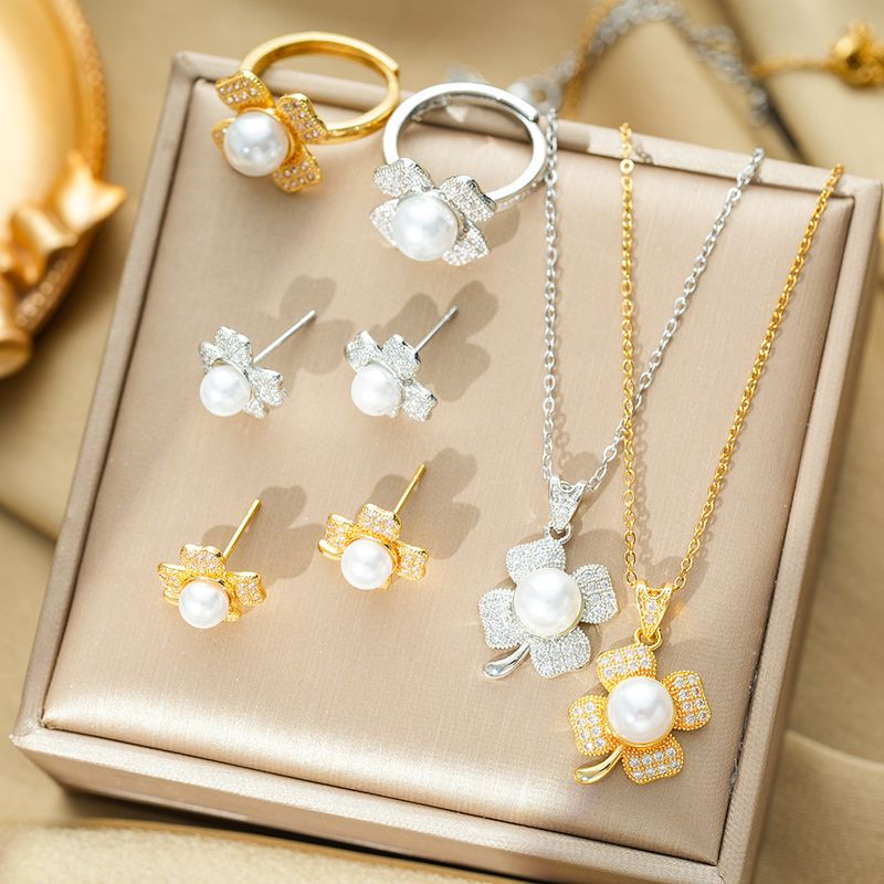 Light Luxury Flower Iris Flower Red Blue Treasure Necklace Gold Plated All-match Fashion Elegant suit Women_voghion.com