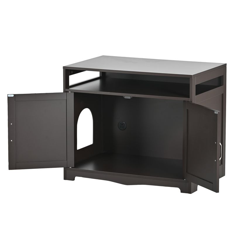 Litter Box Enclosure, Cat Litter Box Furniture With Hidden Plug, 2 Doors,Indoor Cat Washroom Storage Bench Side Table Cat House, Large Wooden Enclused Litter Box House, Esspresso_voghion.com