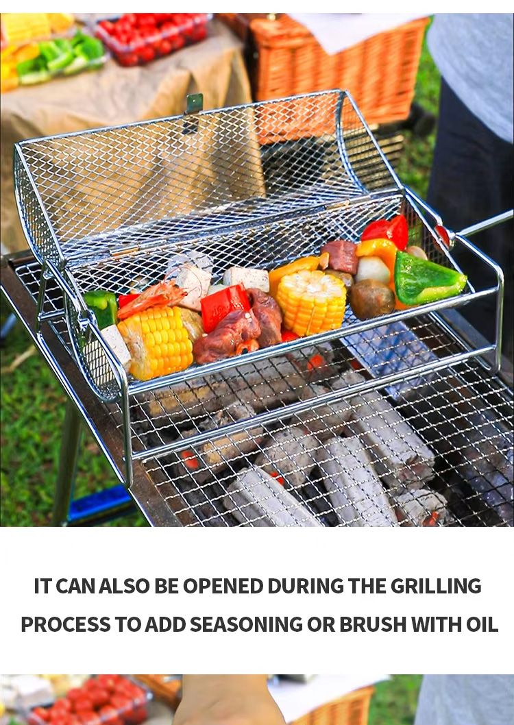 Roestvrijstalen Rollende BBQ-grill Mesh Basket Grill Rotisserie Basketrol Barbecue Kooi Kaffeebrander_voghion.com