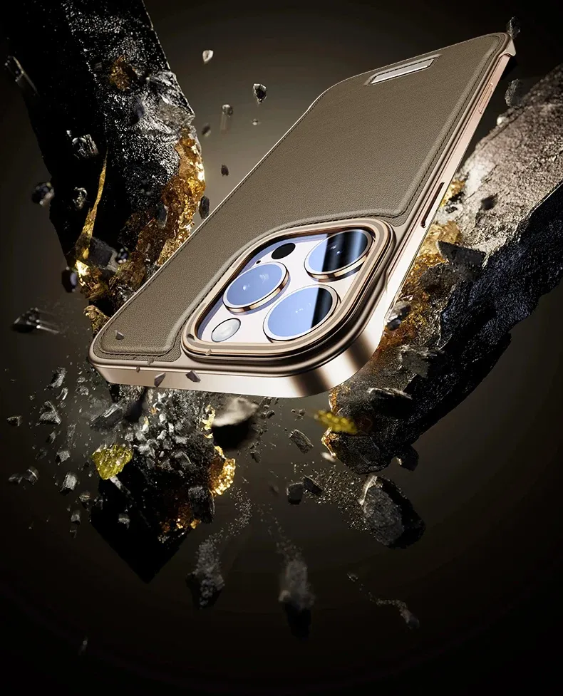 Luxe pc leren ultradunne frameloze telefoonhoes voor 12 13 14 15 16 Pro Max metalen lensbescherming voor 16 15 Pro-hoes_voghion.com