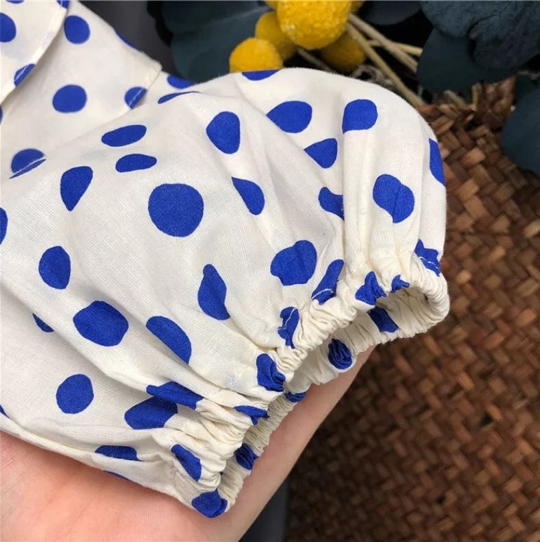 Kinderkleidung Mädchen Niedlich Polka Dot Großes Revers Hemd Plus Jeans Zweiteiliges Set_voghion.com