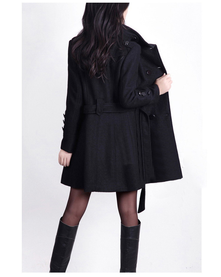 Women's long woolen coat women's windbreaker with lace_voghion.com