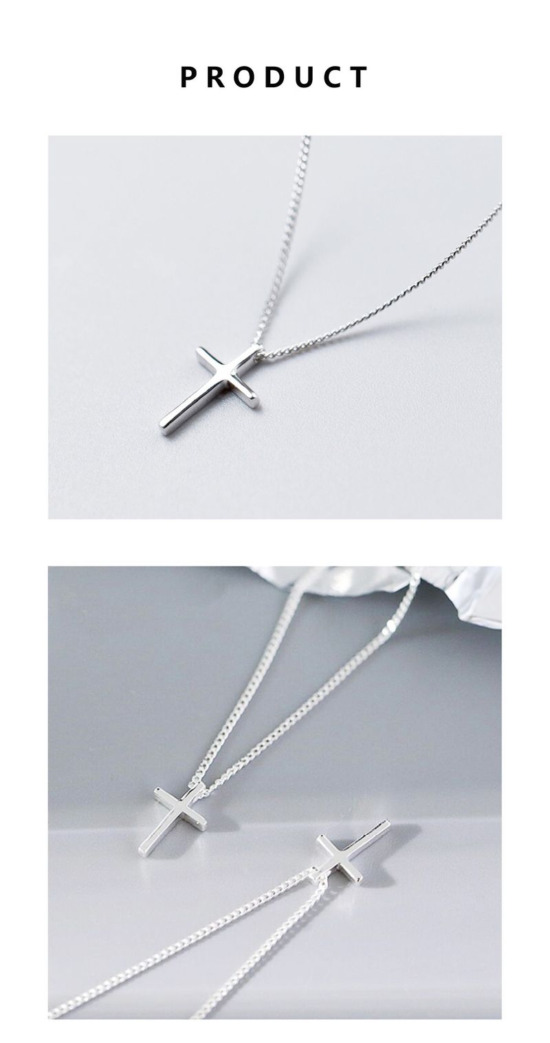 Wen Zhu S Pure Cross Necklace Plain Silver Women's Pendant Fashionable Temperament Simple Short Collarbone Chain_voghion.com