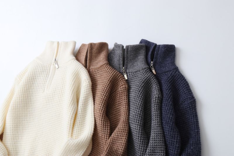 Mother & Kids Half-Zip Lambswool Sweater - Soft & Warm Winter Pullover For Big Kids (8+ Years), Classic Solid Colors (Cream, Coffee, Gray, Navy)_voghion.com