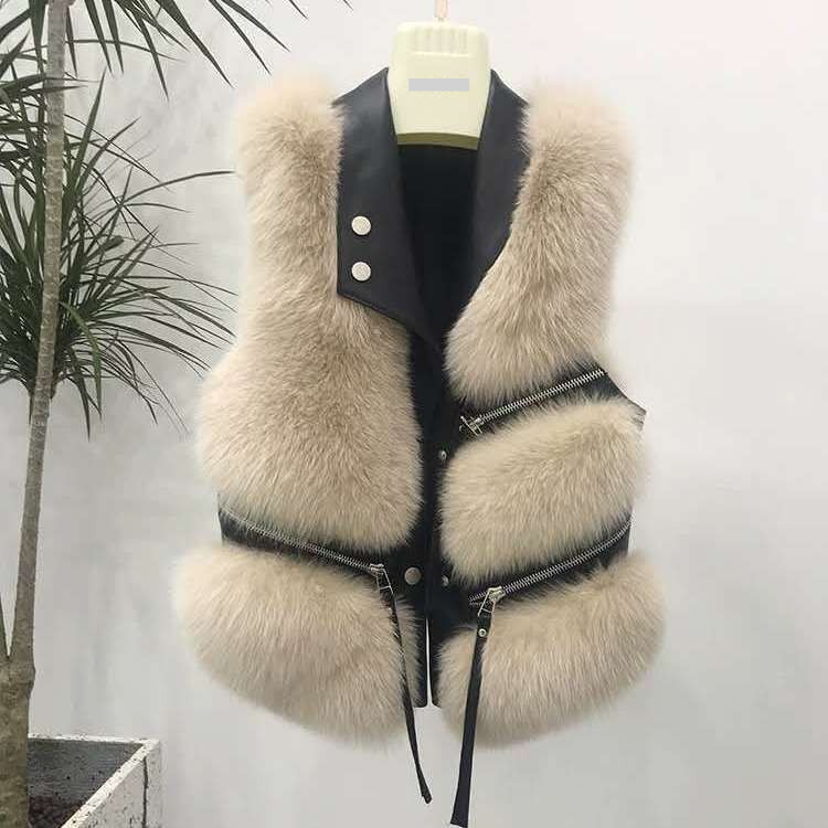 Dameskleding bontvest jas Haining fabrikant nieuwe rits splitsen korte bontvest jonge stijl_voghion.com