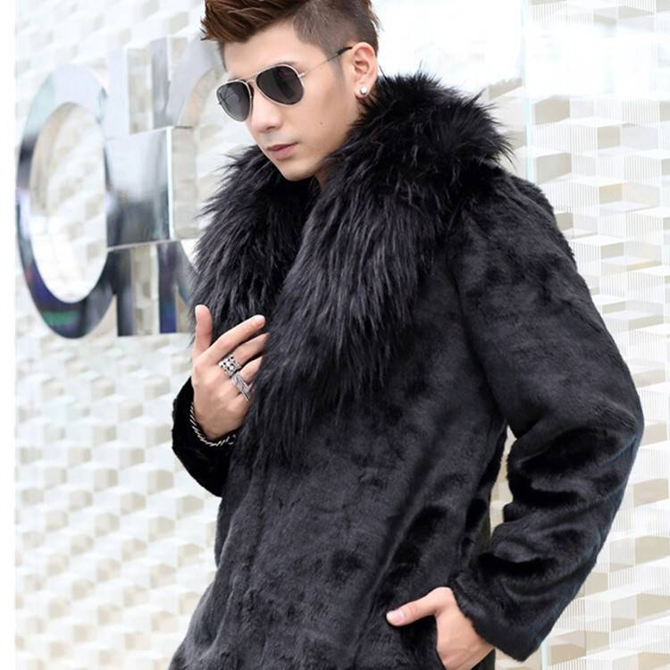Men's Clothing Fur Mid Length Coat With Large Fur Collar Autumn And Winter Mink Fur Thickened Warm And Fashionable Fur Coat_voghion.com